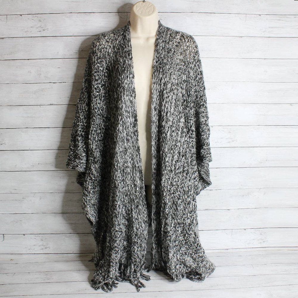 Apt. 9 Women's Sweater Knit Shawl Coat Wrap One Size Gray Black White